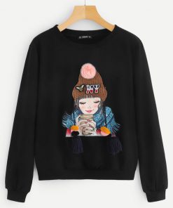 Pompom and Tassel Girl Sweatshirt