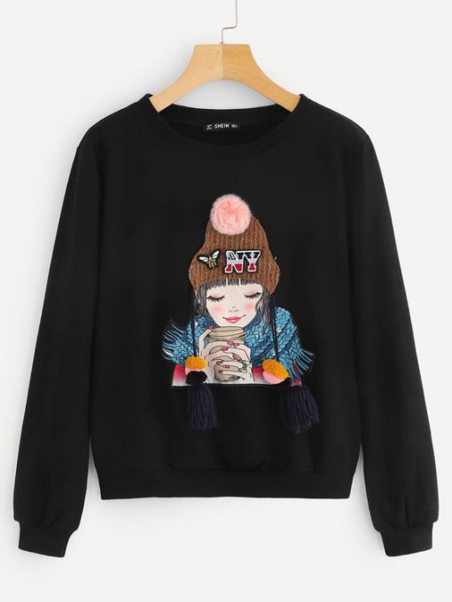 Pompom and Tassel Girl Sweatshirt