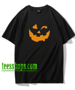 Womens Cute Halloween Winking Pumpkin Face T-Shirt XX