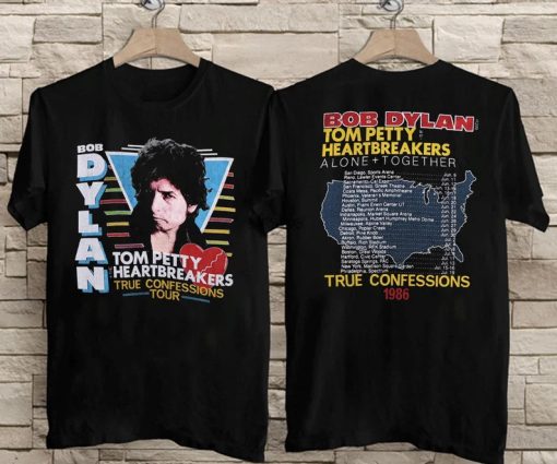 Vintage 1986 Bob Dylan Tom Petty Heartbreakers Alone + Together True Confessions Tour T-Shirt AA