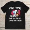 Eddie Van Halen Snoopy Stay Home Listen to Music Graphic Printed T-Shirt AA