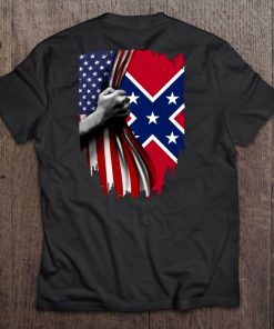 Confederate Flag Behind American Flag T-SHIRT AA