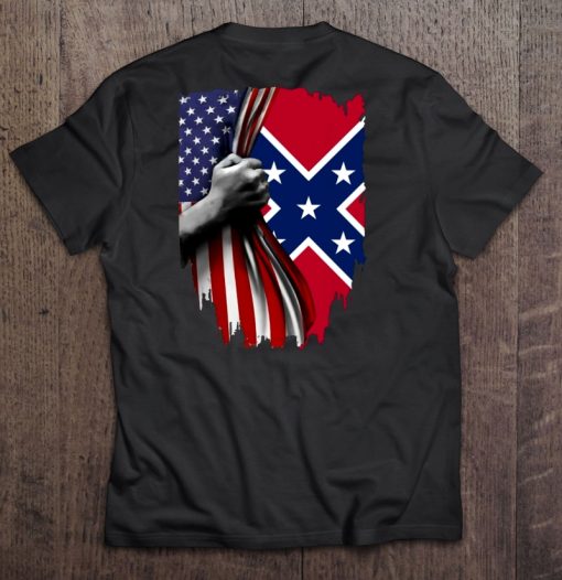 Confederate Flag Behind American Flag T-SHIRT AA