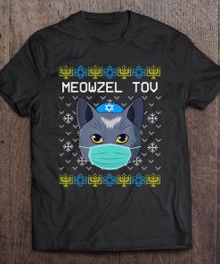 Meowzel Tov Ugly Hanukkah Sweater Cat Mask Chanukah Jewish SHIRT AA