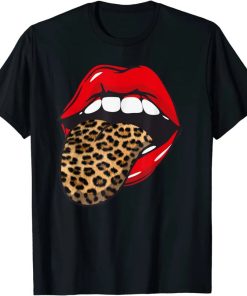 Red Lips Leopard Tongue Animal Print Trendy Design Guepard T-Shirt AA