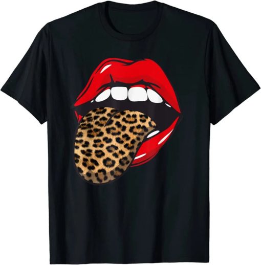 Red Lips Leopard Tongue Animal Print Trendy Design Guepard T-Shirt AA