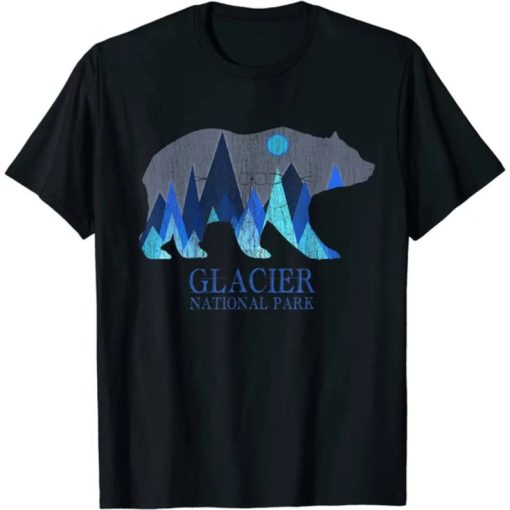 Retro Glacier Grizzly Bear Glacier National Park T-Shirt AA