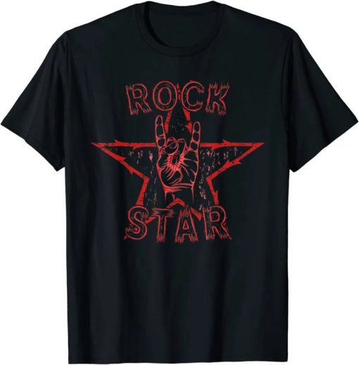 Rock T Shirt Star Rock On Sign Band Hand Horns Vintage Shirt AA