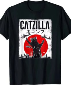 Vintage Catzilla Japanese Sunset Style Cat T-Shirt AA