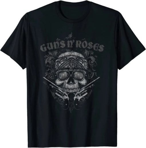 guns n' roses official skull guns bandanna t shirt t shirt AA