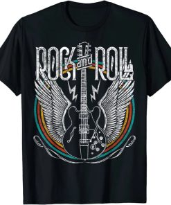 vintage retro style 80s rock 038 roll music guitar wings t shirt AA