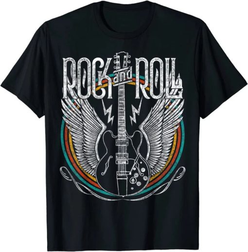 vintage retro style 80s rock 038 roll music guitar wings t shirt AA