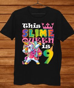 Girls Slime Queen 9 9th Birthday Unicorn Shirt AA