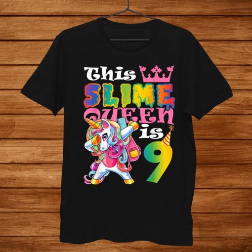 Girls Slime Queen 9 9th Birthday Unicorn Shirt AA