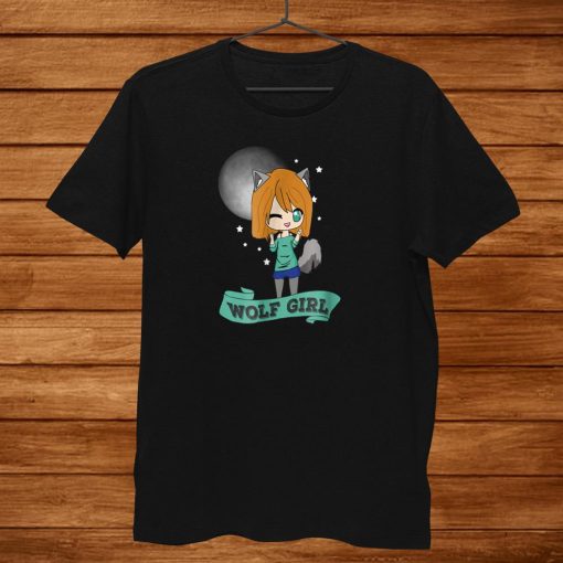 Kawaii Cute Wolf Girl Shirt Anime Chibi Full Moon Shirt AA